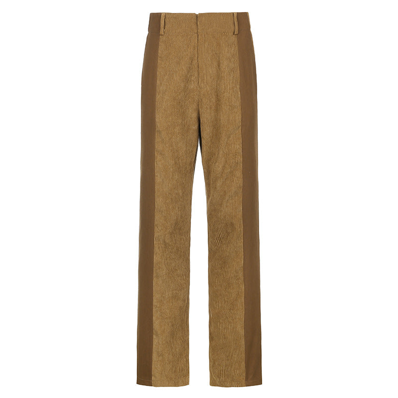 Street high waist stitching contrast trousers
