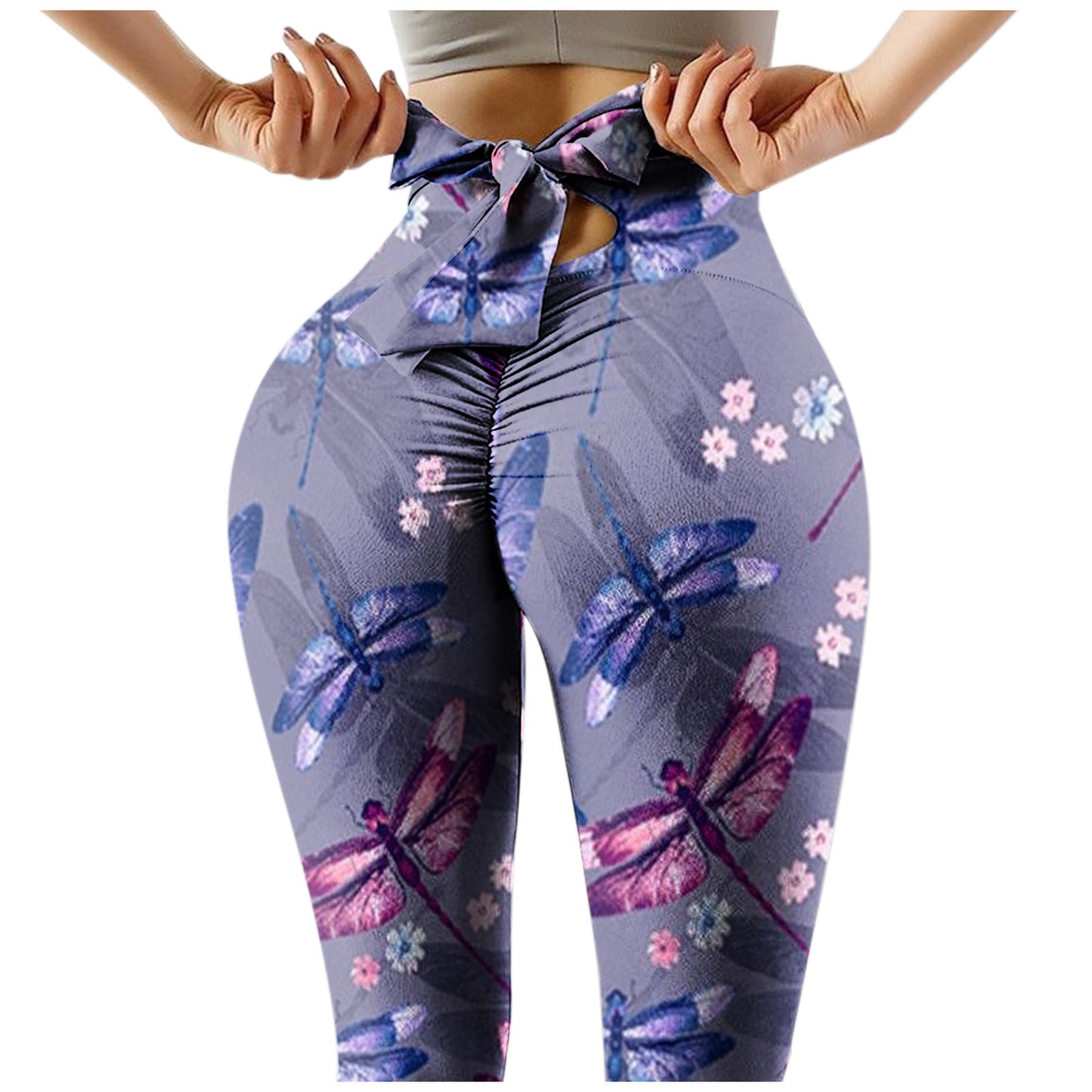 High-waist Printed Stretch-fitting Sports Fitness Yoga Pants, Outer Hip Pants