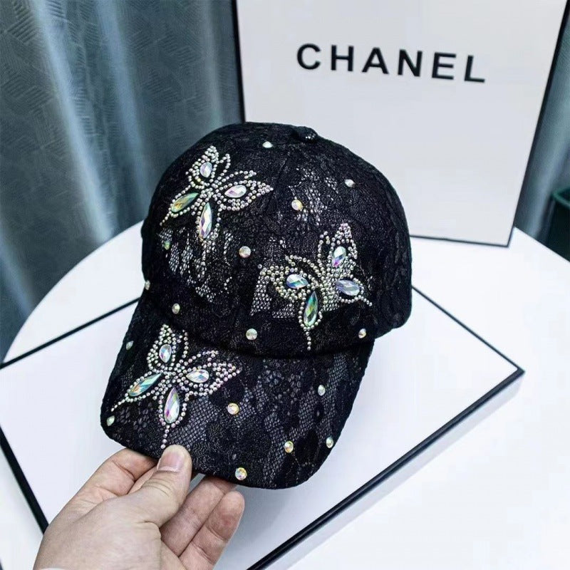 Dame blonde lille blomst sommerfugl rhinestone baseballkasket