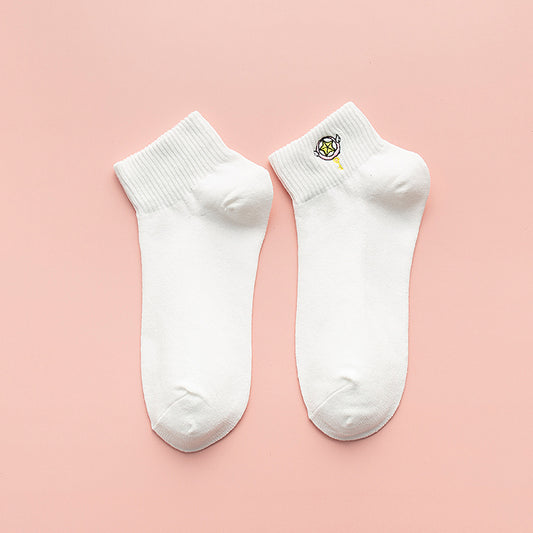 Cartoon embroidery summer thin short cotton socks