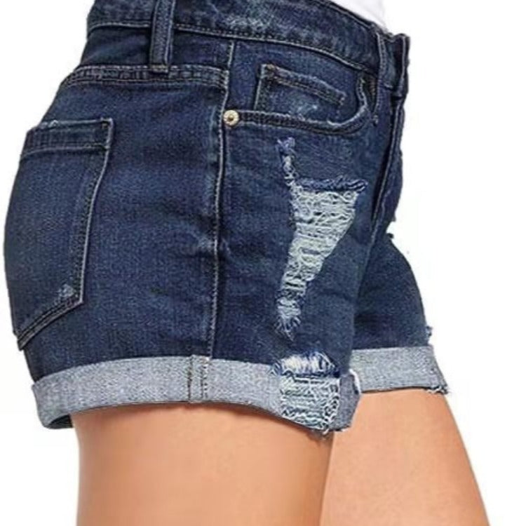 Womens New Style Single-Breasted Ripped Denim Shorts