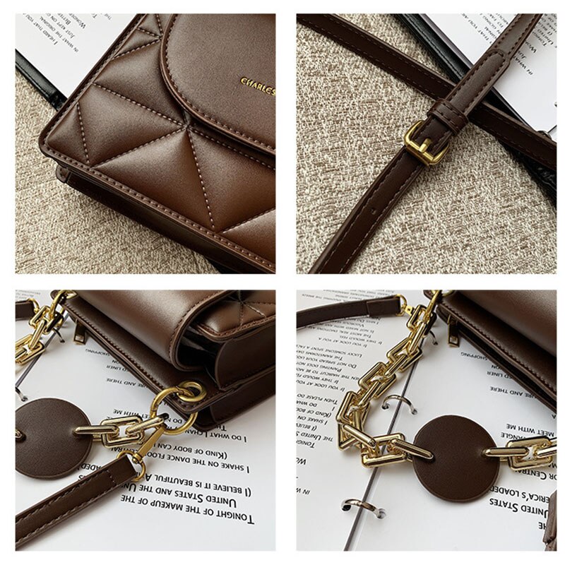 Women's Portable Small Square Bag Chain With Lattice Pattern