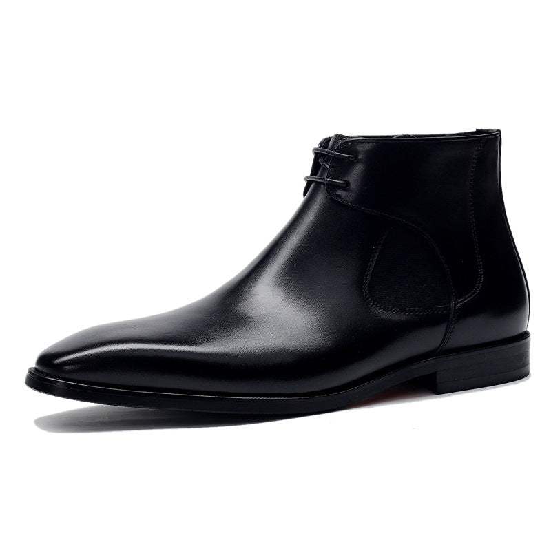 Men's High-top Shoes Carved Cowhide Pointed Toe