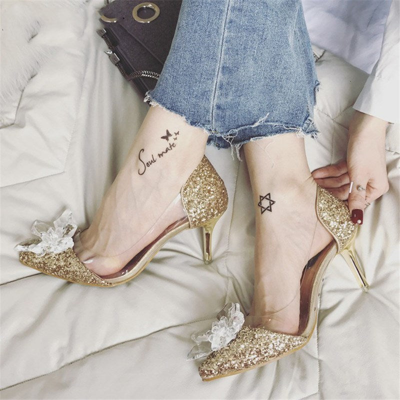 Pointed rhinestone high heel shoes