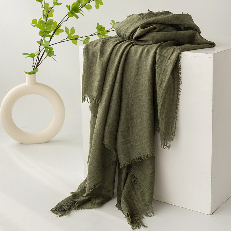 Strict Selection Summer Cotton And Linen Scarf Solid Color Simple Sun Protection