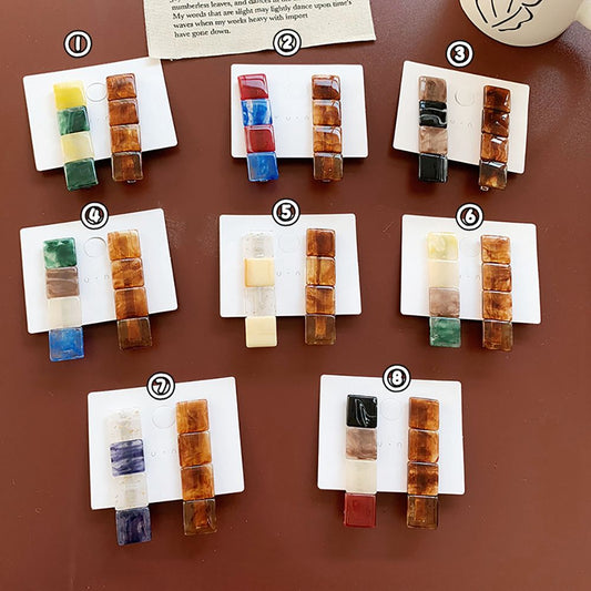 Colorblock resin square geometry hairpin combination Korea retro forest system bangs clip hair accessories