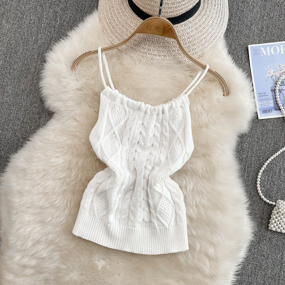 Summer Knitted Western Style Vest Suspenders Sleeveless