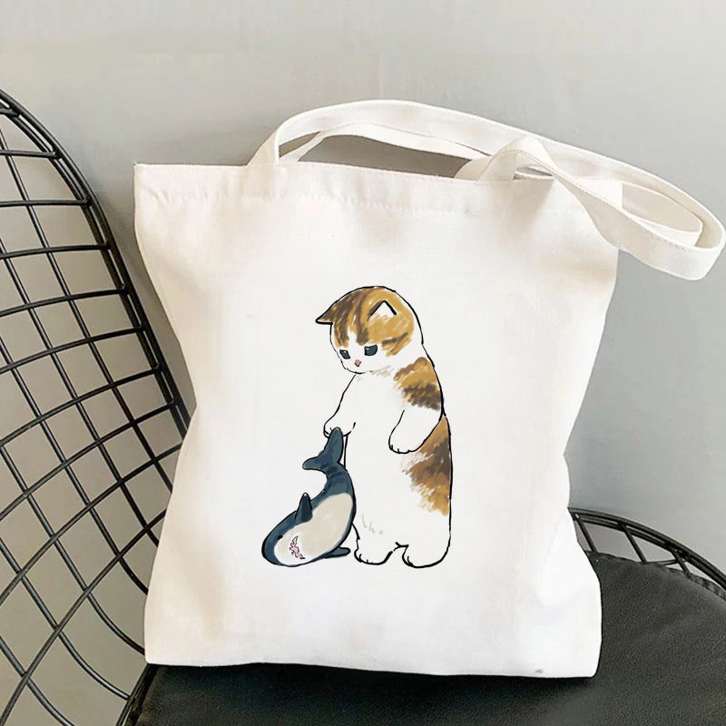 Cat Printed Canvas Bag Creative Individual Shoulder