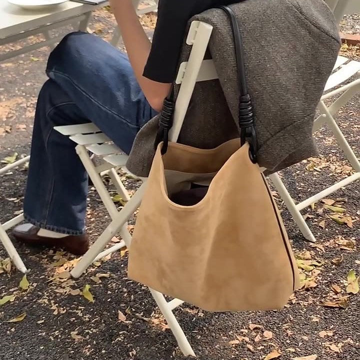 Autumn Winter Retro Suede Contrast Color One-shoulder Bucket Bag