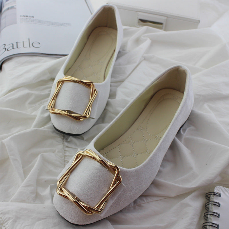 Toe Comfortable Large Size Square Buckle Flats Women's Shoes