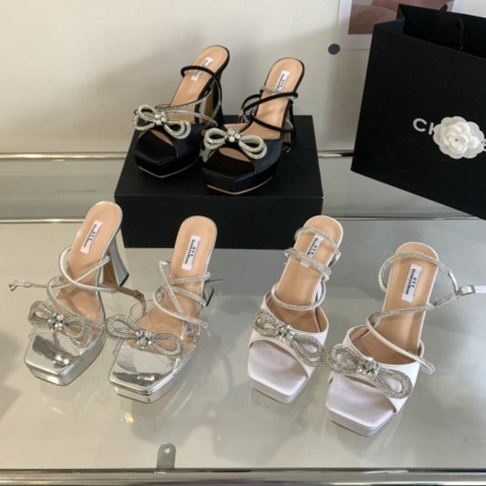 Plateau Rhinestone Sløjfe Højhælede Sandaler