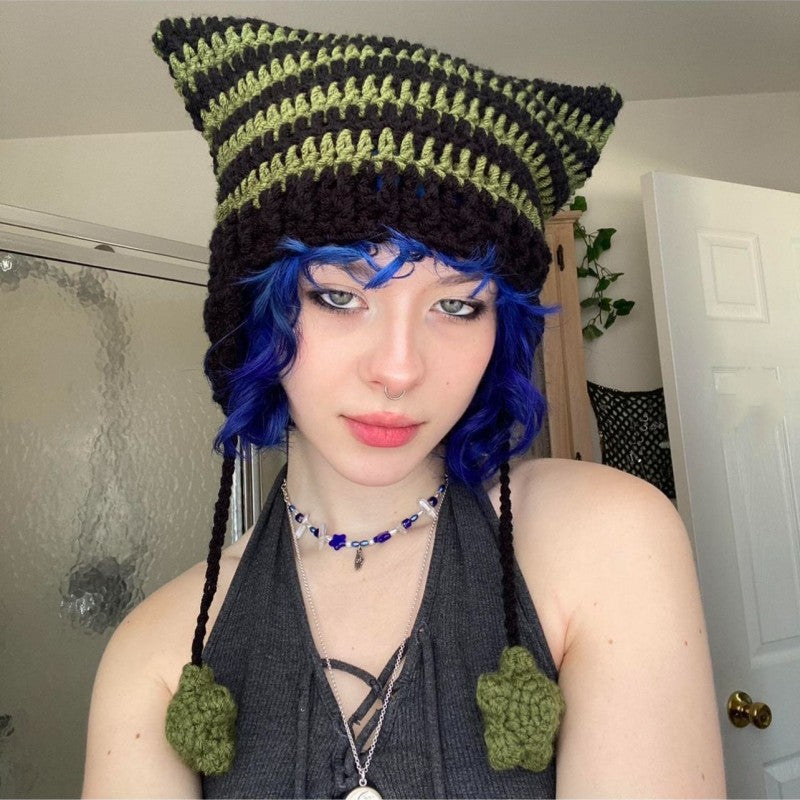 Hand Knitted Striped Woolen Cap