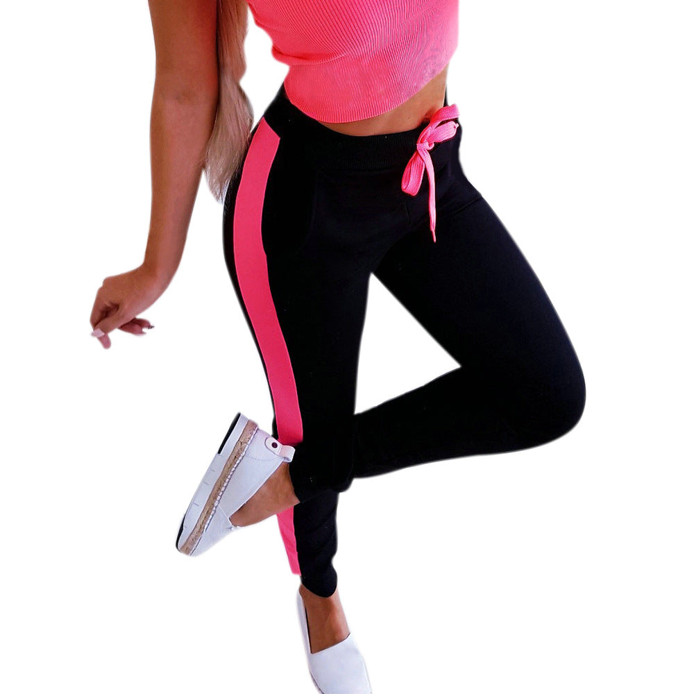 Women Sexy Lace-up Color Matching Trousers