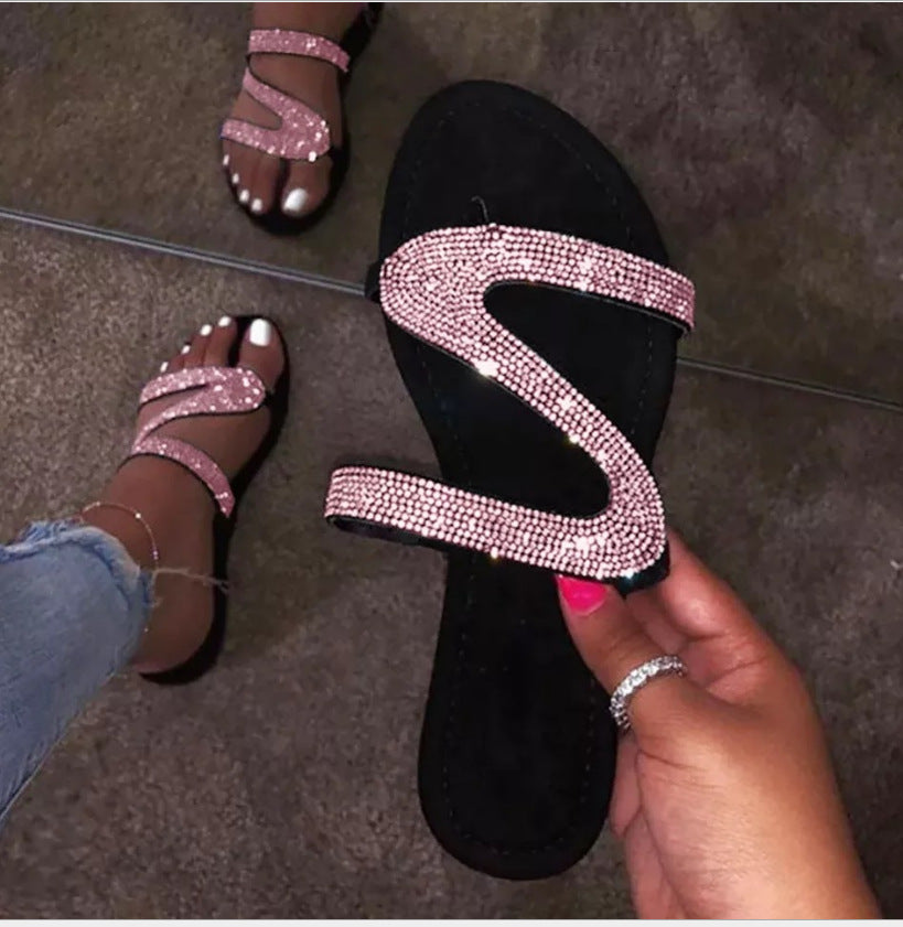 New bright diamond flat slippers women