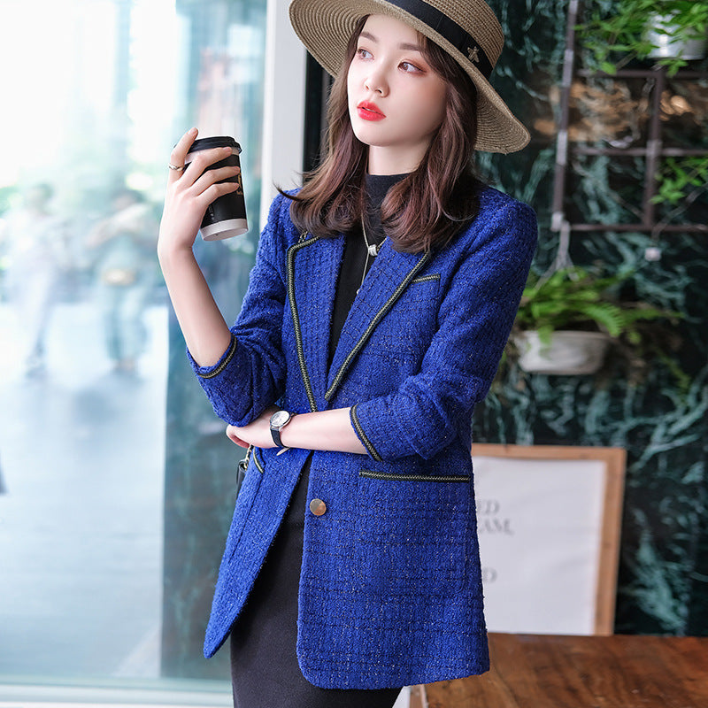 Autumn Temperament And Fashion Casual Top Blue Blazer