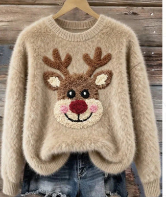 Digital Printed Flannel Christmas Women's Crew-Neck Sweater 3D