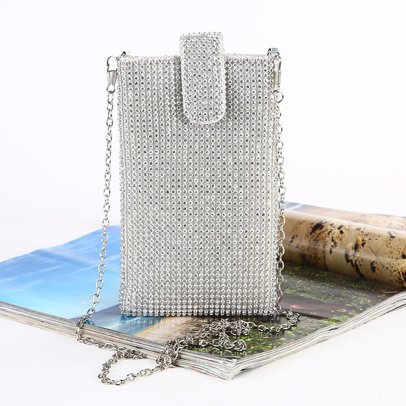 Dame Cross-body Skuldertaske Lille Taske Rhinestone Aften Vertikal Aftentaske