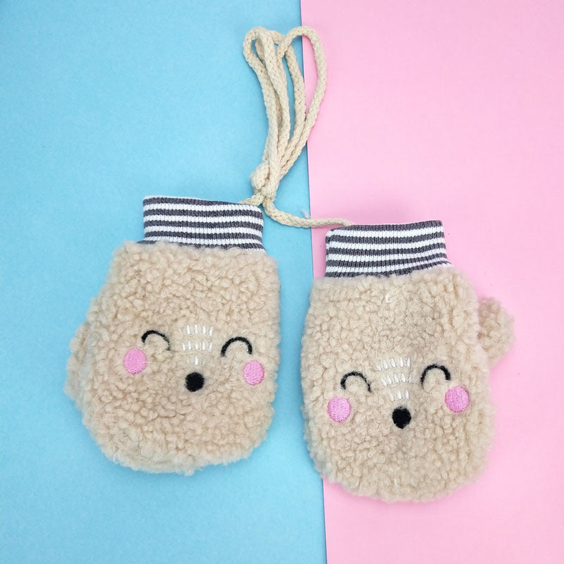 Cartoon cashmere children's neck hanging gloves