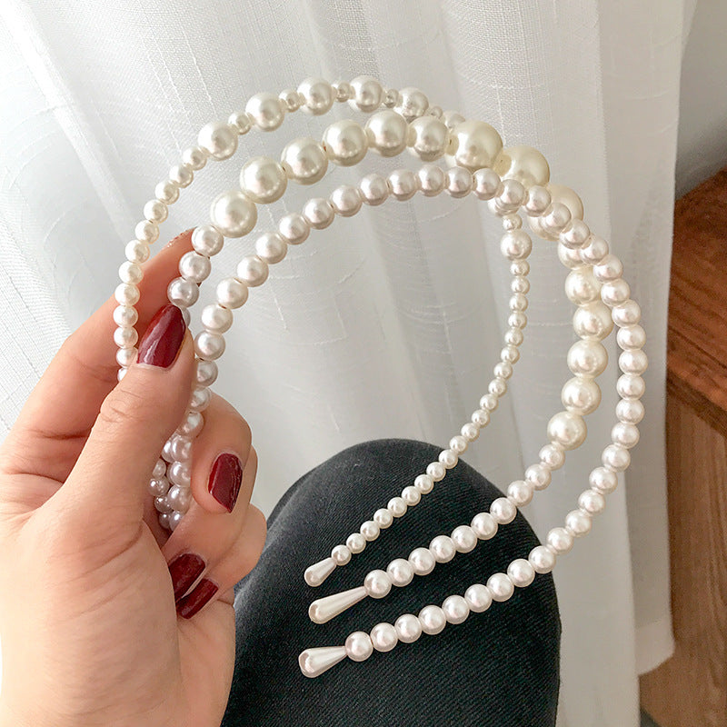 Women's Pressed Hair All-match Pearl Headband Three-piece Set
