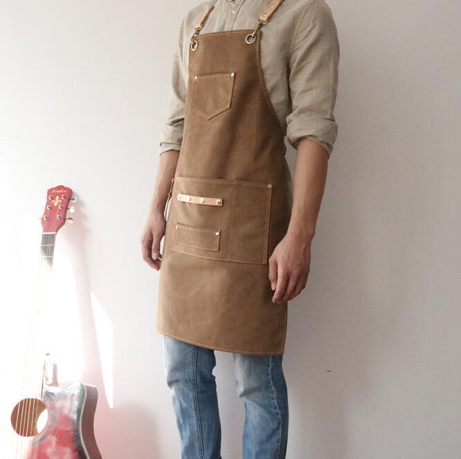Work Apron Leather Wash Canvas All Cotton Vintage Bib