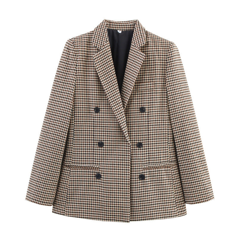 Two-breasted Loose Two-color Houndstooth Suit Jacket