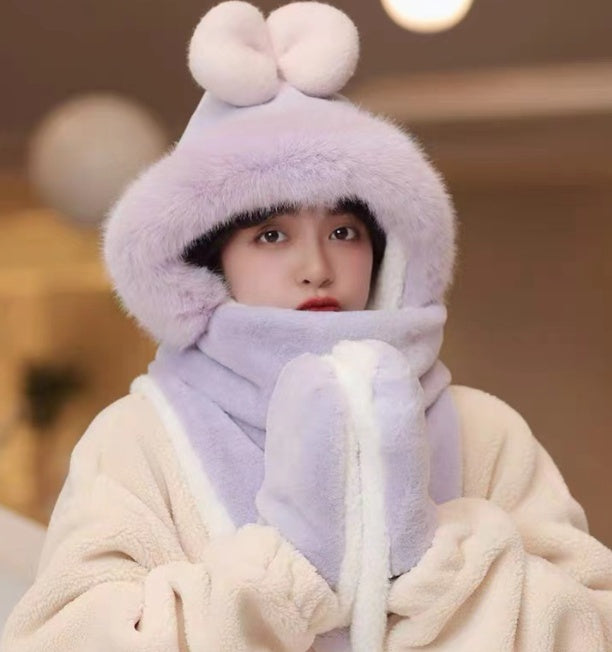 Winter Hat And Scarf Integrated Plush Insulation