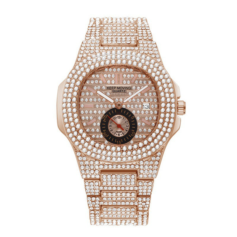 Couple Watch Fashion And Fully-jewelled Calendar Quartz