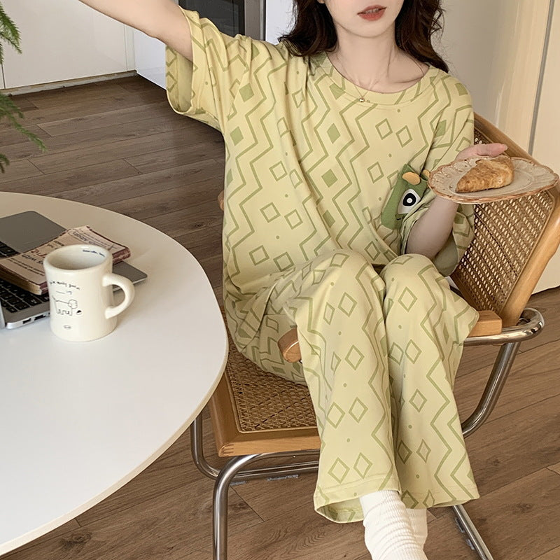Summer Pajamas Women's Short-sleeved Trousers Cotton Two-piece Set