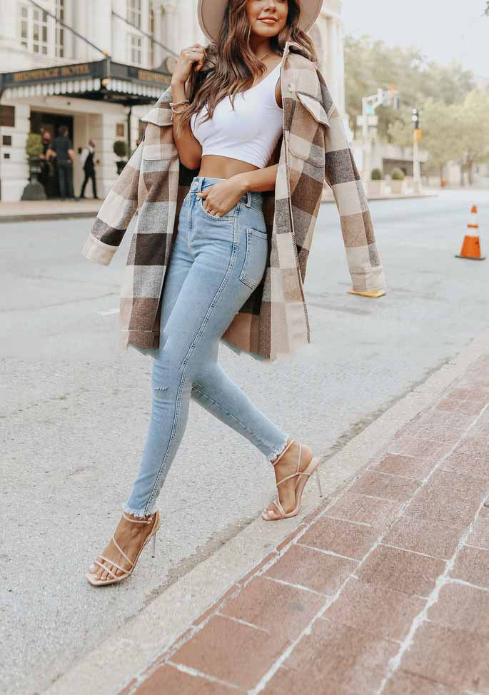 European And American Lapel Loose Women's Plaid Woolen Jacket