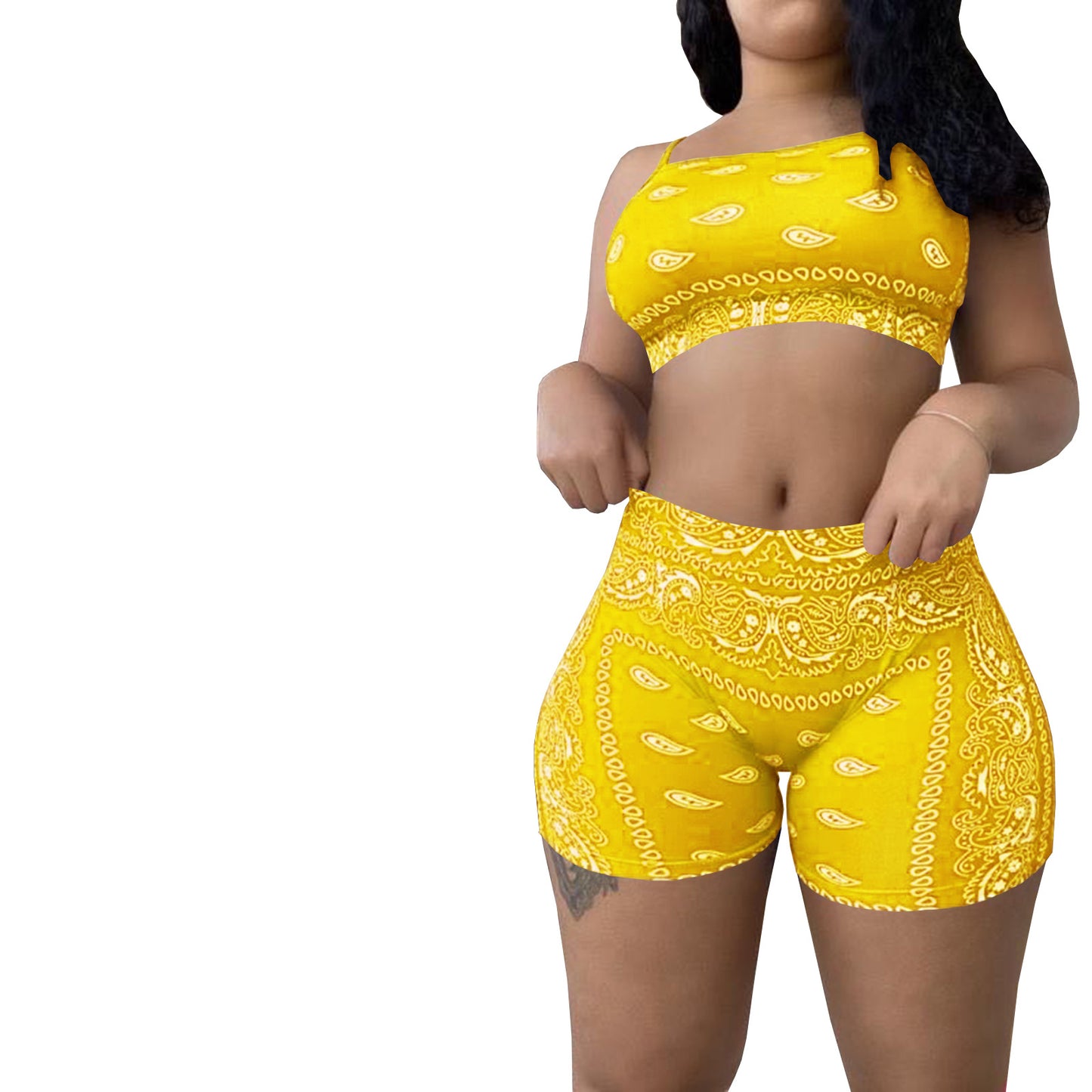 Womens Casual Printed Camisole And Sleeveless Shorts Two-Piece Set