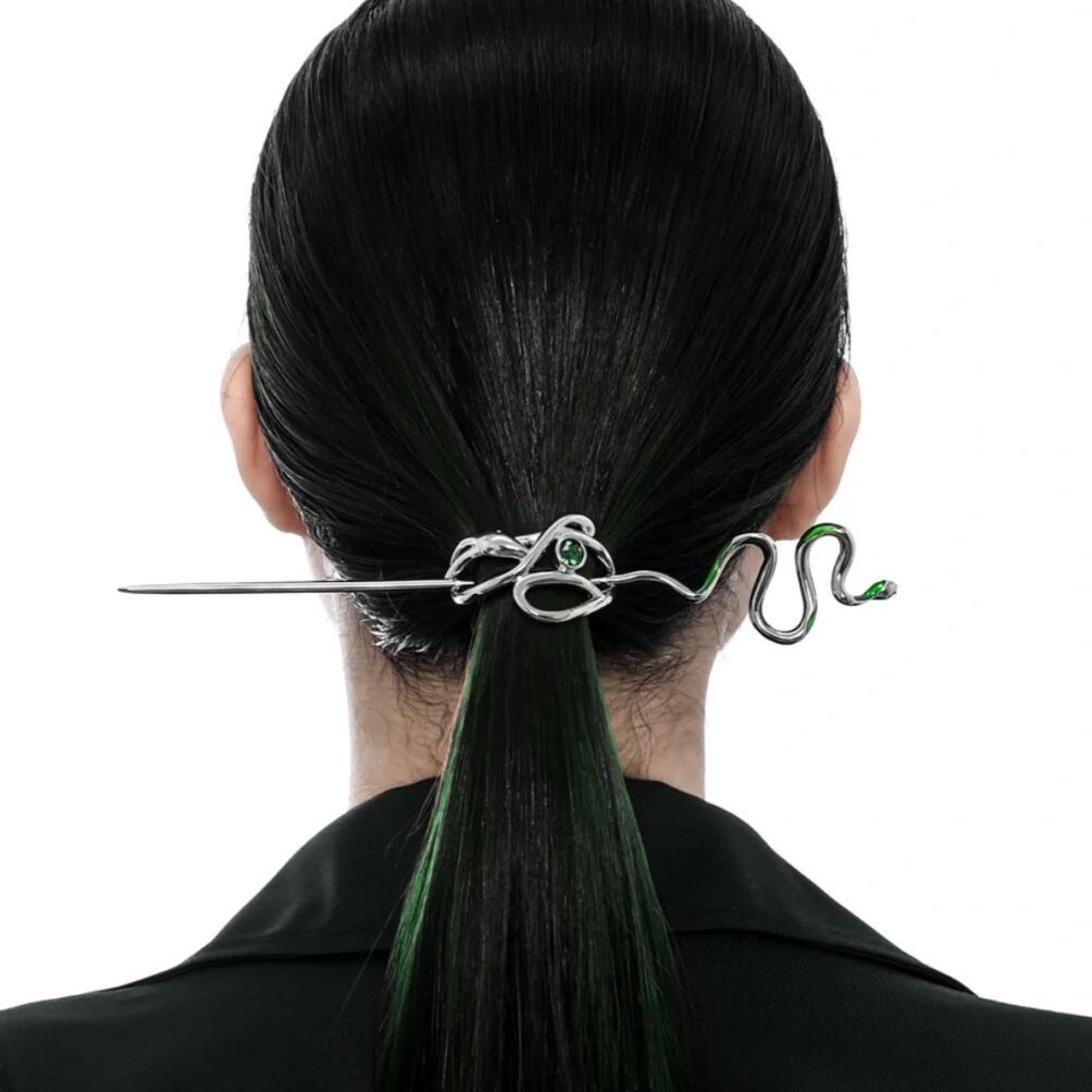 Snake Shaped Green Gem Antique Metal Hairpin