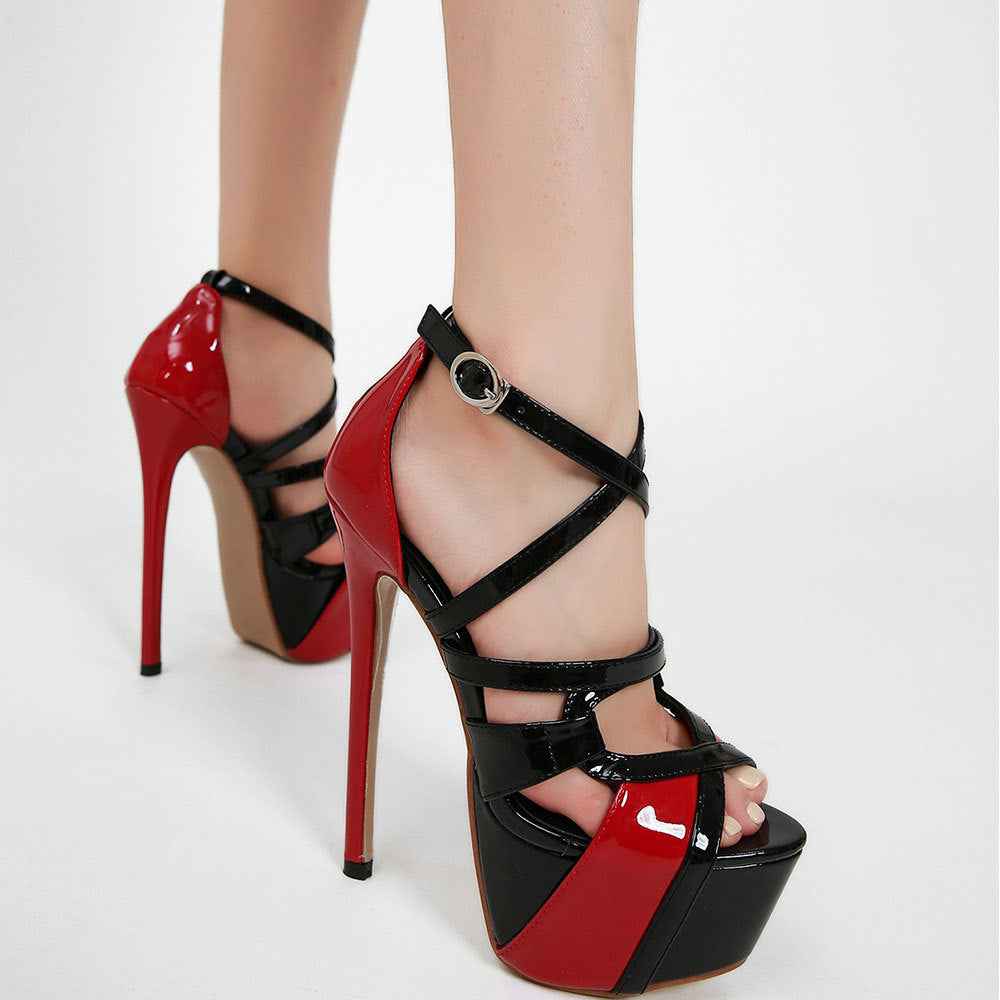 Contrast Cross Buckle Women's Stiletto Sandals