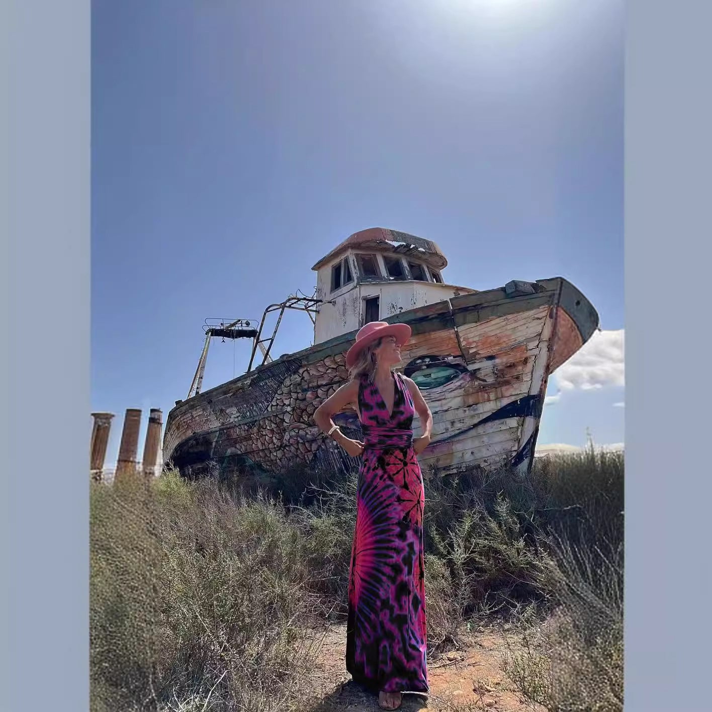 Printed Sleeveless V-Neck A-Line Dress