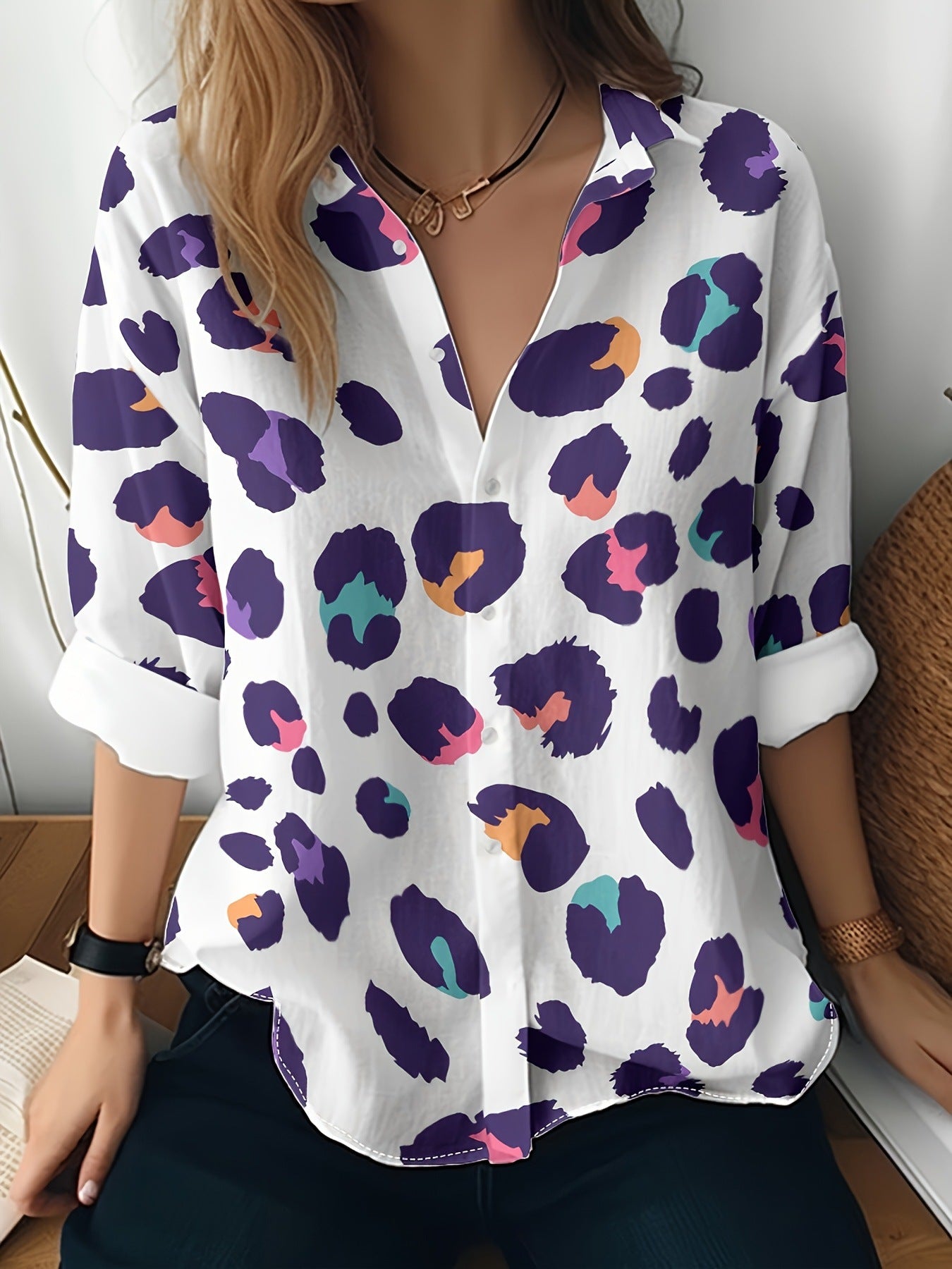 Women's 3D Printed Floral Pattern Long-sleeved Shirt