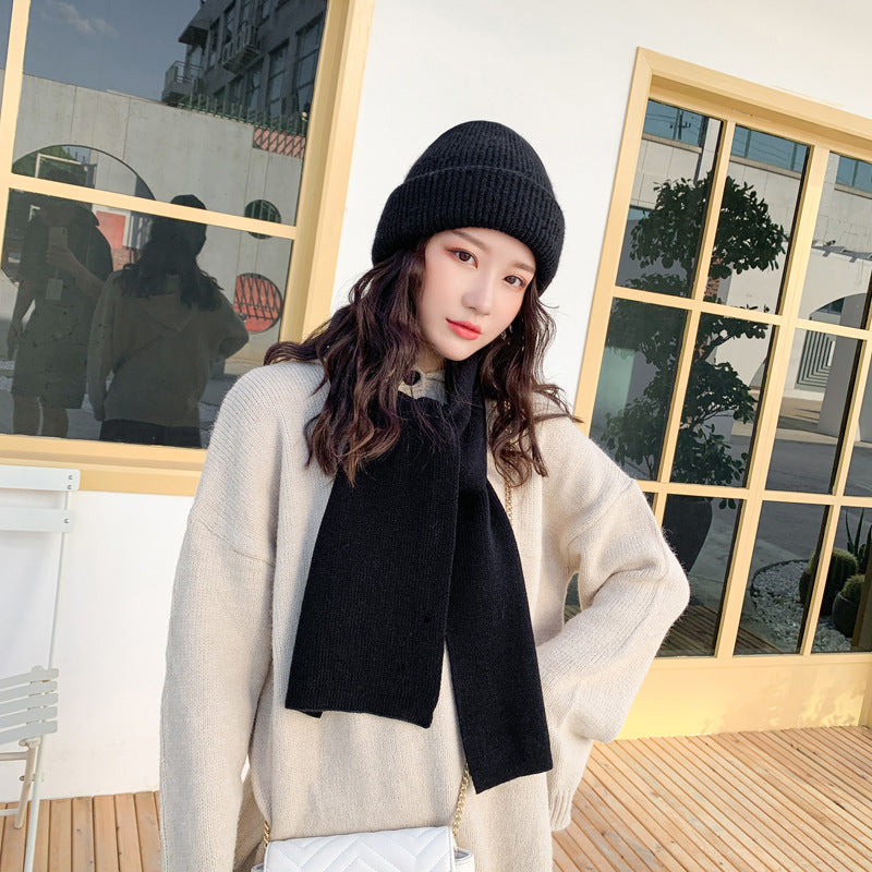 Rabbit fur thick warm woolen hat and scarf set