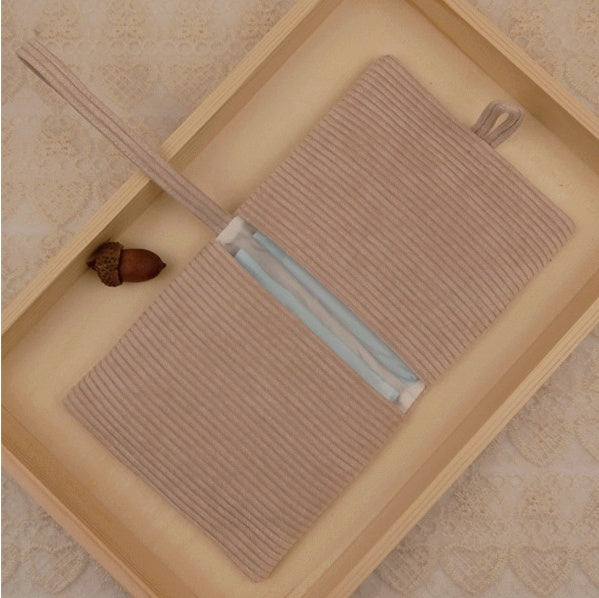 QLi original handmade corduroy two fold portable monthly package sanitary napkin bag aunt towel storage bag napkin bag