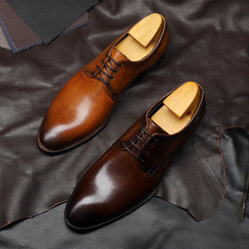 New Business Casual Leather Shoes Men's British Pointed Toe Lace-up Cowhide Suit