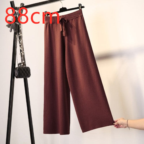 Knit wide-leg pants thickened