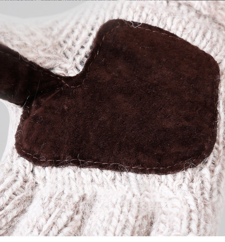 Wool and velvet thick leather warm outdoor gloves
