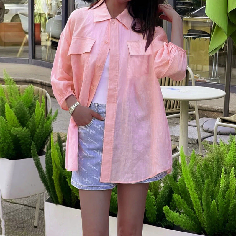 Fashion Personality Solid Color Long Sleeve Loose Cotton-linen Shirt