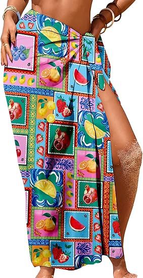 Women's Sheer Sarong High-Slit One-Size Swimsuit Cover-Up