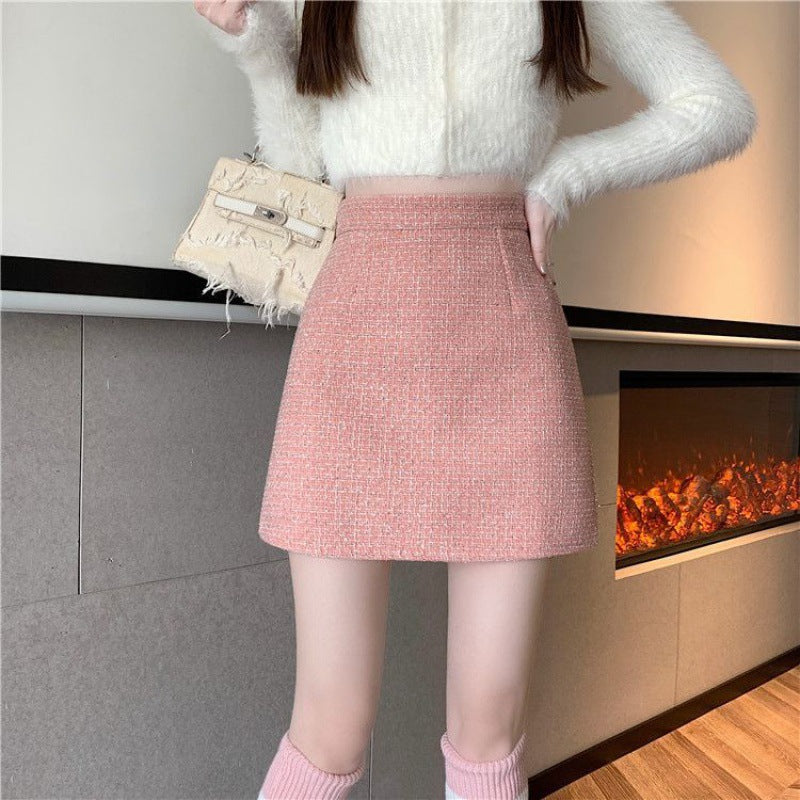 Tweed Classic Style Hip Skirt Small High Waist A- Line Skirt Women's Skirt