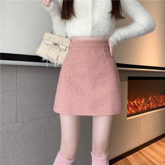Tweed Classic Style Hip Skirt Small High Waist A- Line Skirt Women's Skirt