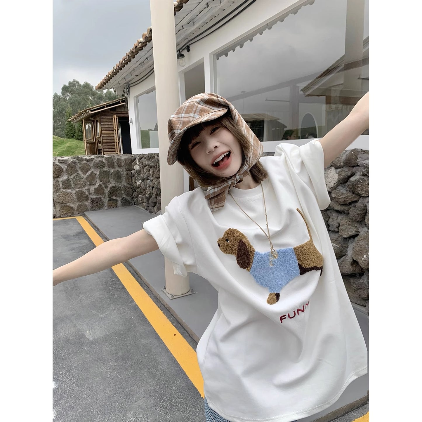 Simple Puppy Pattern Short-sleeved T-shirt Casual Loose Top