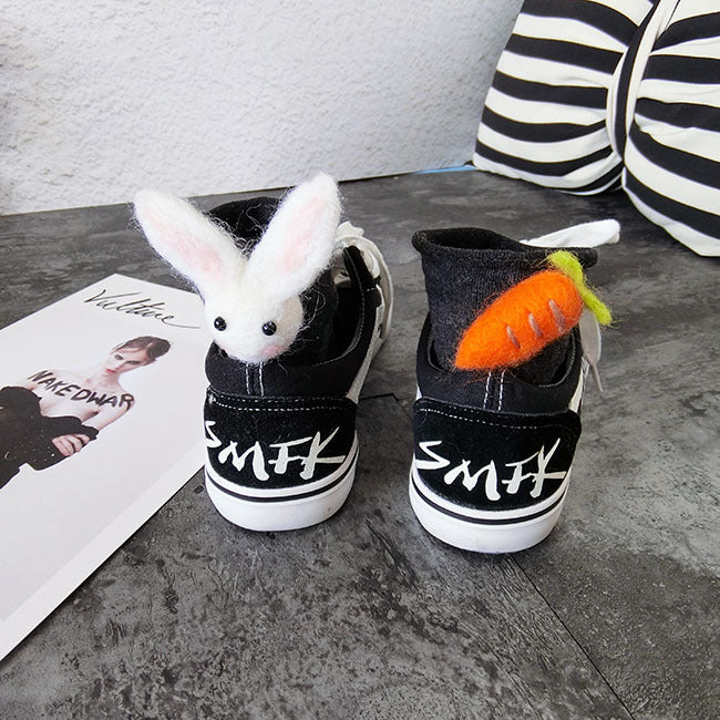 Personalized Rabbit Carrot Asymmetric Wool Felt Socks