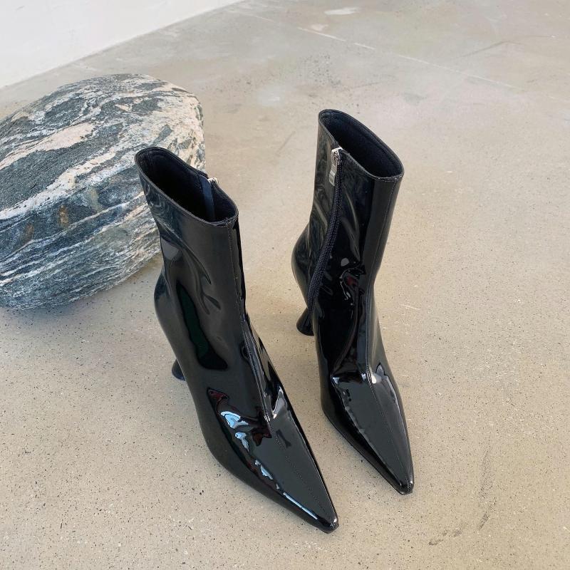 Fall Patent Leather Boots Women's Blackjack Heel Pointed Toe