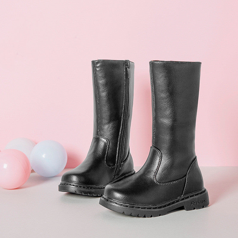 Autumn And Winter New Children's Shoes Solid Color Long Bootsgirls Fashion Single Boots