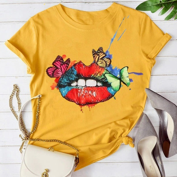Women's Multicolor Cartoon Print T-Shirt