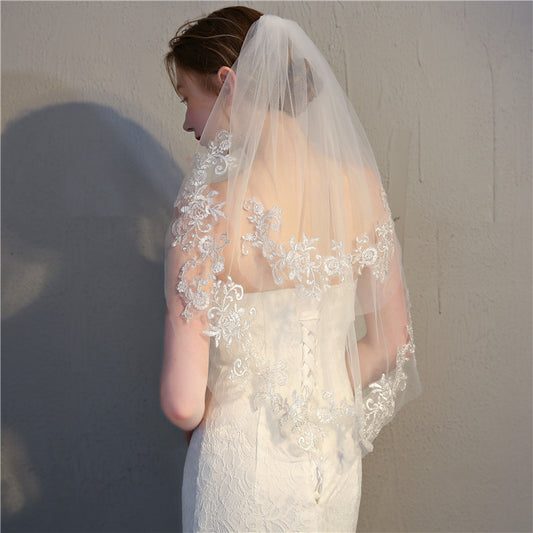 European And American Double Layer Short Hairstyle Fine Silver Lace Headdress
