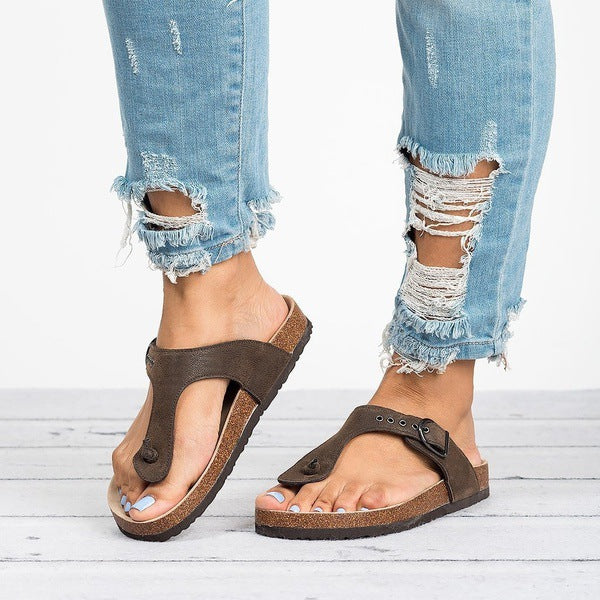 Flat flip flops women's shoes plus size buckle sandals